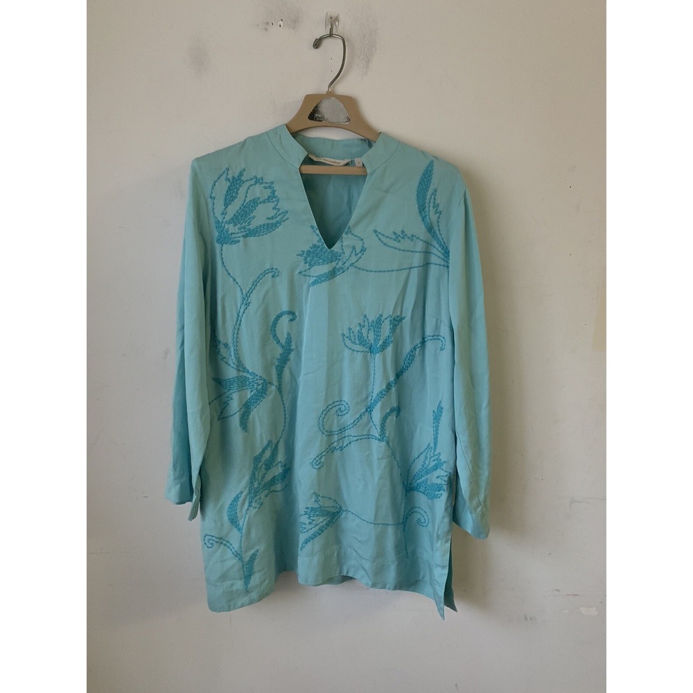 Soft Surroundings Womens Shirt Large Beachy Floral Tropical Boho Mermaid‎ Travel